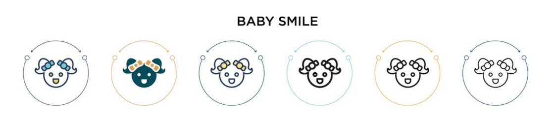 Baby smile icon in filled, thin line, outline and stroke style. Vector illustration of two colored and black baby smile vector icons designs can be used for mobile, ui, web