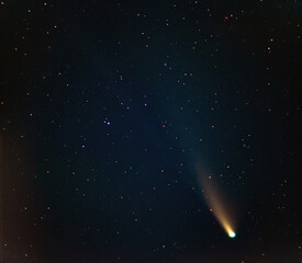 Comet Neowise C/2020 F3 with a tail against the background of outer space - observation at night on...