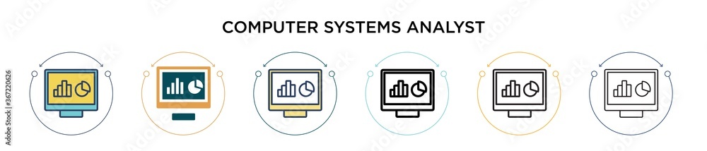 Poster computer systems analyst icon in filled, thin line, outline and stroke style. vector illustration of