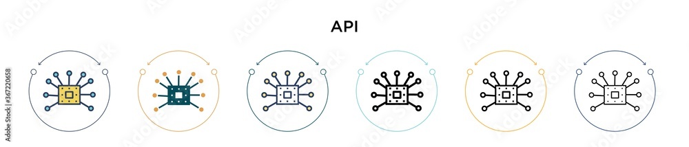 Poster api icon in filled, thin line, outline and stroke style. vector illustration of two colored and blac