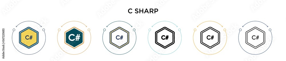 Poster c sharp icon in filled, thin line, outline and stroke style. vector illustration of two colored and 