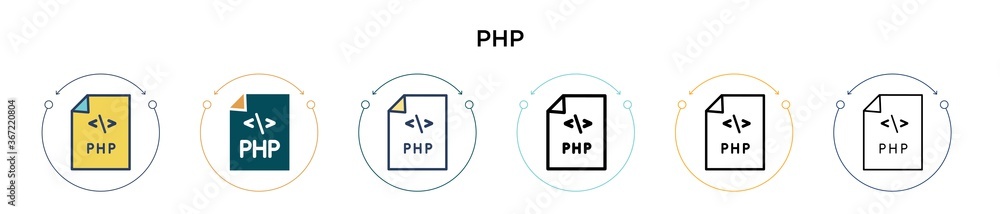 Poster php icon in filled, thin line, outline and stroke style. vector illustration of two colored and blac