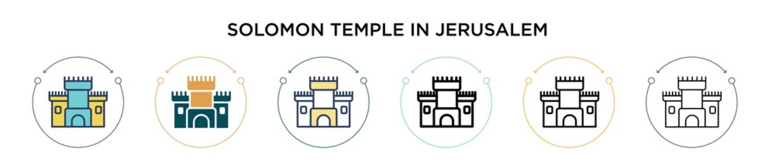 Fototapeta premium Solomon temple in jerusalem icon in filled, thin line, outline and stroke style. Vector illustration of two colored and black solomon temple in jerusalem vector icons designs can be used for mobile,