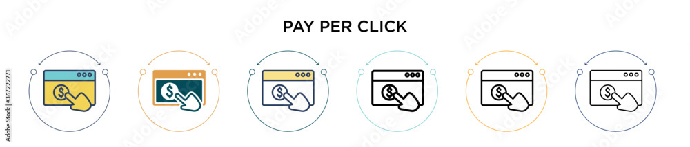 Poster pay per click icon in filled, thin line, outline and stroke style. vector illustration of two colore