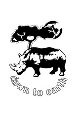 Illustration of a rhino in the wild with lettering