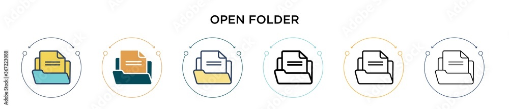 Poster open folder icon in filled, thin line, outline and stroke style. vector illustration of two colored 