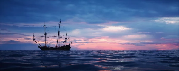 Fototapeten Ancient ship sailing in the ocean. (Left side). © Negro Elkha
