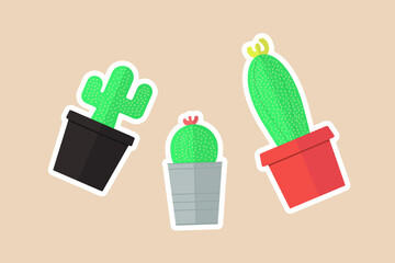 Stickers Cactus Planter Cute Vector Art Graphic Design 