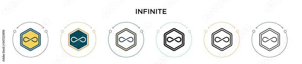 Poster infinite symbol icon in filled, thin line, outline and stroke style. vector illustration of two colo