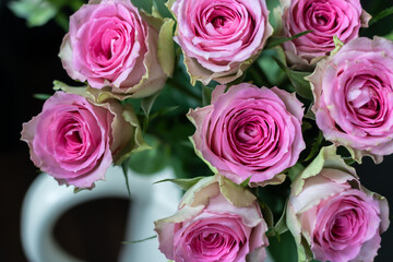 Bouquet of light pink roses in a vase