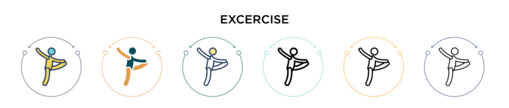 Excercise icon in filled, thin line, outline and stroke style. Vector illustration of two colored and black excercise vector icons designs can be used for mobile, ui, web