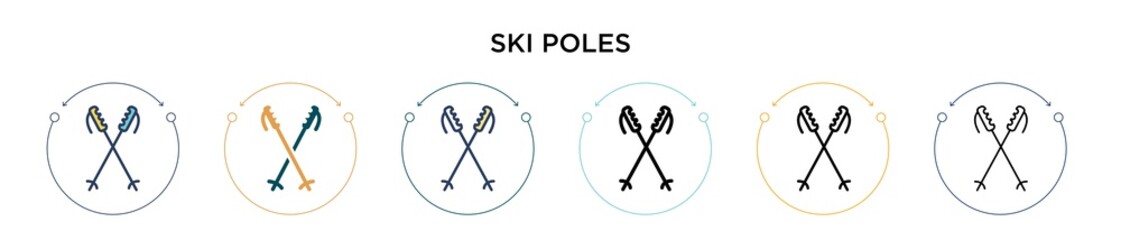 Ski poles icon in filled, thin line, outline and stroke style. Vector illustration of two colored and black ski poles vector icons designs can be used for mobile, ui, web