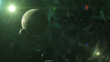 Greeb Nebula, Green Planet Beautiful stars, clouds © Reset