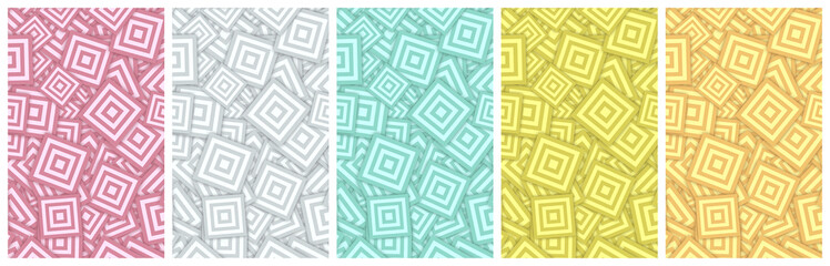 2D Illustration - Abstract Cover Background Set with Rotated Retro Square Shapes surface - five 10:16 Images ( Size each: 2000 x 3200 ) - e.g. for book / ebook cover design