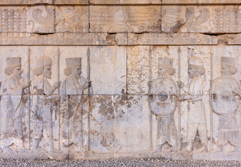 Bas relief Achaemenid Persian Soldiers on the wall, Persepolis , Iran