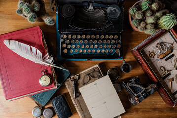 antique table with rare vintage accessories mood board