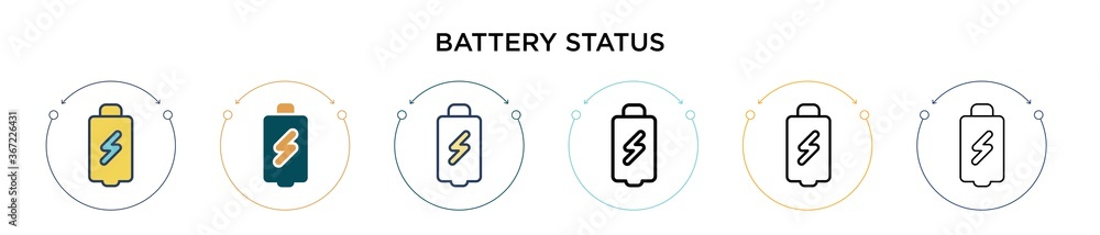 Poster battery status icon in filled, thin line, outline and stroke style. vector illustration of two color