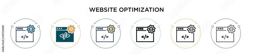 Poster website optimization icon in filled, thin line, outline and stroke style. vector illustration of two