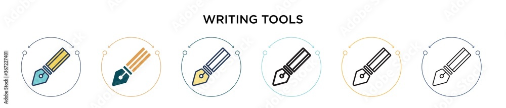Poster writing tools icon in filled, thin line, outline and stroke style. vector illustration of two colore
