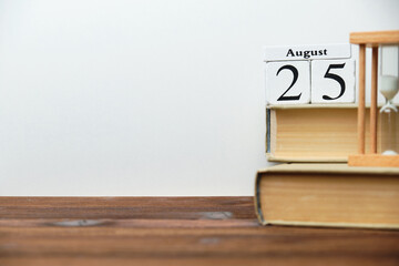 25th august - Twenty fifth day month calendar concept on wooden blocks with copy space.