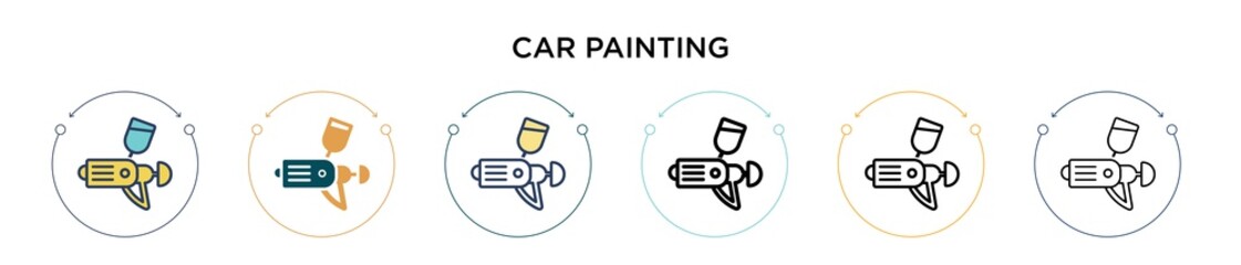 Car painting icon in filled, thin line, outline and stroke style. Vector illustration of two colored and black car painting vector icons designs can be used for mobile, ui, web