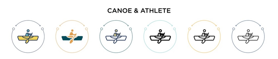 Canoe & athlete icon in filled, thin line, outline and stroke style. Vector illustration of two colored and black canoe & athlete vector icons designs can be used for mobile, ui, web