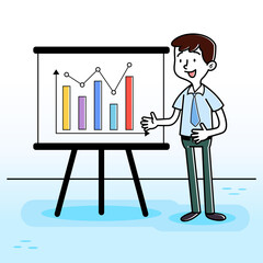 Illustration vector graphic of Businessman Presentation Vector. Perfect for business website, education, school, course, brochure, social media illustration, etc