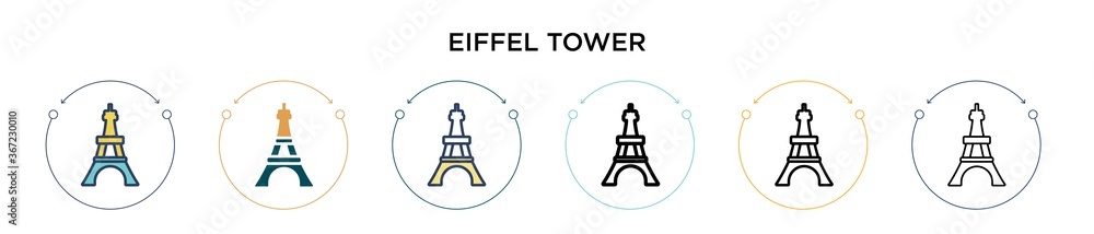 Poster eiffel tower icon in filled, thin line, outline and stroke style. vector illustration of two colored