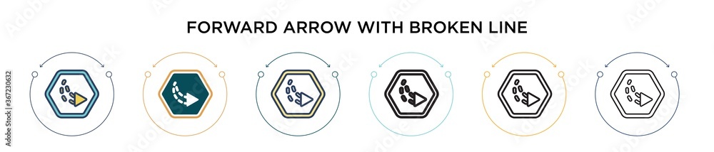 Poster forward arrow with broken line icon in filled, thin line, outline and stroke style. vector illustrat