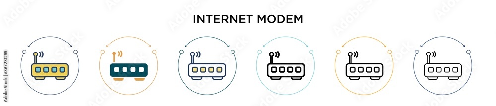 Poster internet modem icon in filled, thin line, outline and stroke style. vector illustration of two color