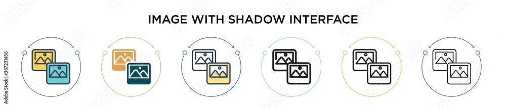 Poster image with shadow interface icon in filled, thin line, outline and stroke style. vector illustration