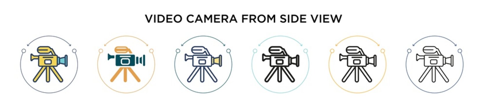 Video camera from side view icon in filled, thin line, outline and stroke style. Vector illustration of two colored and black video camera from side view vector icons designs can be used for mobile,