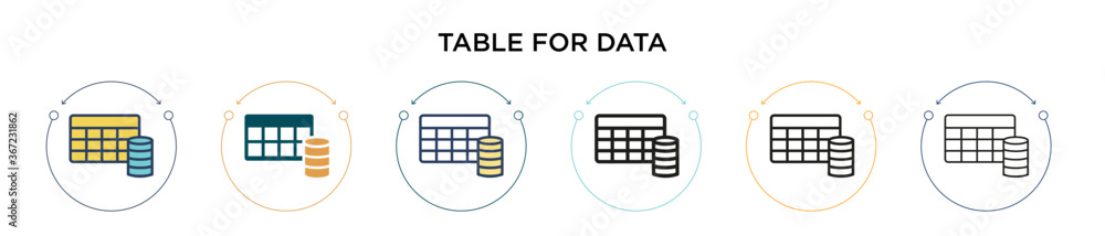 Aufkleber table for data icon in filled, thin line, outline and stroke style. vector illustration of two color