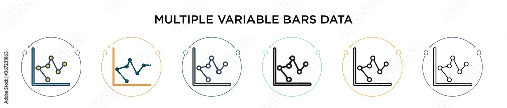 Poster multiple variable bars data icon in filled, thin line, outline and stroke style. vector illustration