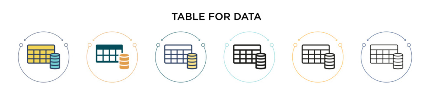 Table for data icon in filled, thin line, outline and stroke style. Vector illustration of two colored and black table for data vector icons designs can be used for mobile, ui, web