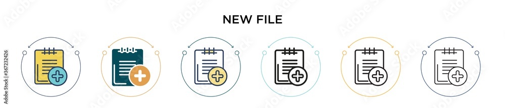 Poster new file icon in filled, thin line, outline and stroke style. vector illustration of two colored and