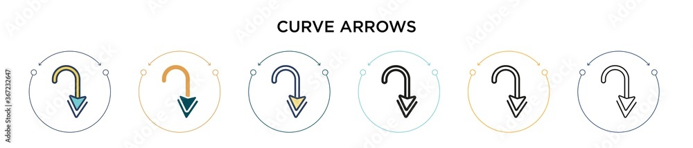 Poster curve arrows icon in filled, thin line, outline and stroke style. vector illustration of two colored