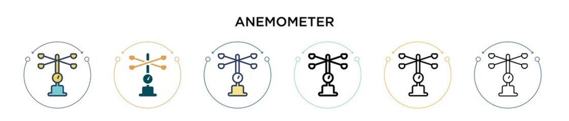 Anemometer icon in filled, thin line, outline and stroke style. Vector illustration of two colored and black anemometer vector icons designs can be used for mobile, ui, web - obrazy, fototapety, plakaty