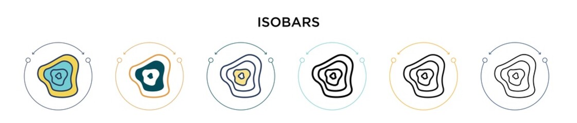 Isobars icon in filled, thin line, outline and stroke style. Vector illustration of two colored and black isobars vector icons designs can be used for mobile, ui, web - obrazy, fototapety, plakaty