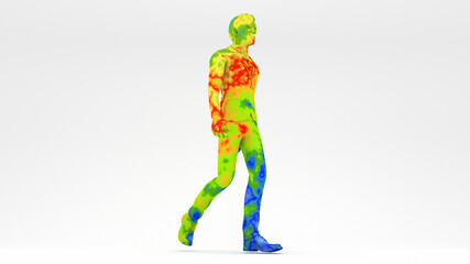 Thermographic image of human showing different temperatures in range of colors from blue cold to red hot.
Thermal imaging camera, detecting  out who is likely to have a fever