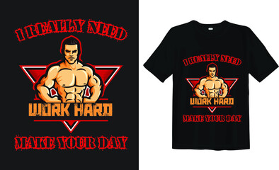 Fototapeta premium Work hard and quote design Keep calm fitness -Gym T Shirt Design, T-shirt Design, Vintage gym fitness t-shirt design.