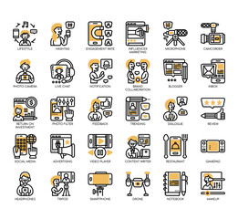 Set of blogger and influencer thin line and pixel perfect icons for any web and app project.