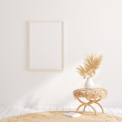 Mock up frame in home interior background with minimal decor, 3d render	
