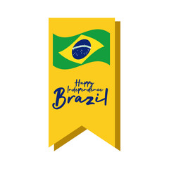 happy independence day brazil card with flag in ribbon flat style