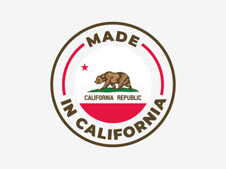 "Made in California" vector icon. Illustration with transparency, which can be filled with white, or used against any background. State flag encircled with text and lines.