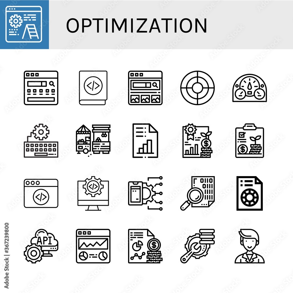 Poster optimization simple icons set