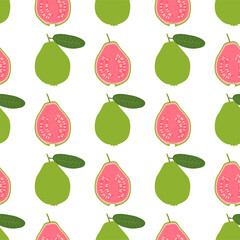 Guava Fruit. Seamless Vector Patterns