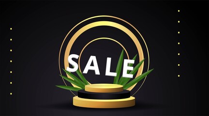 Golden black luxury stage and podium, for winner or product, clean minimal abstract geometric background popular concept.