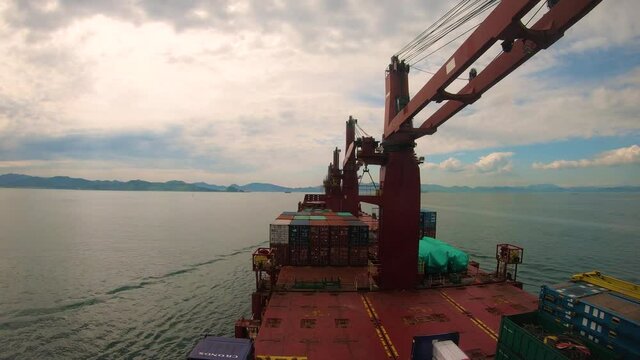 Time lapse of vessel passing Kanmon Suspension Bridge Hatsu  Japan