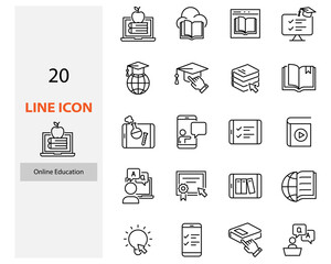 set of online education icons, study form home